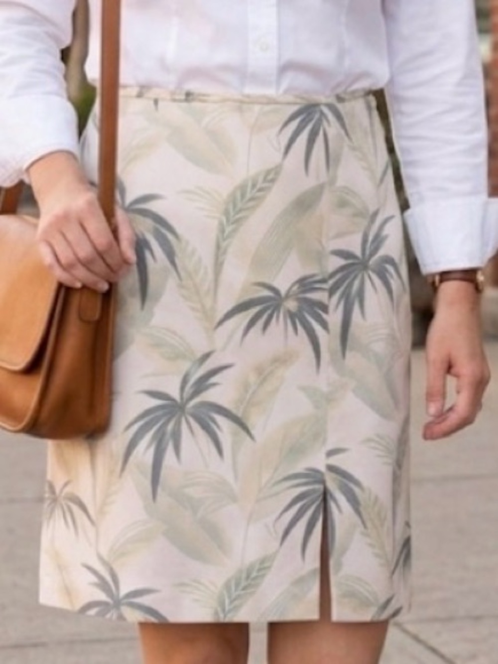 Tommy Bahama Palm-Print 100% Silk Skirt Sz 14 Tropical Coastal Resort Summer